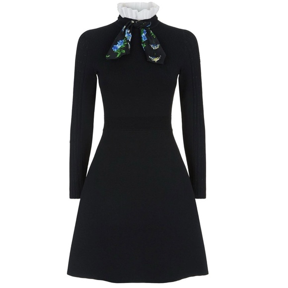 Sandro • Clemence Ruffle with Silk Scarf Collar Knit Dress in Black - Picture 5 of 14